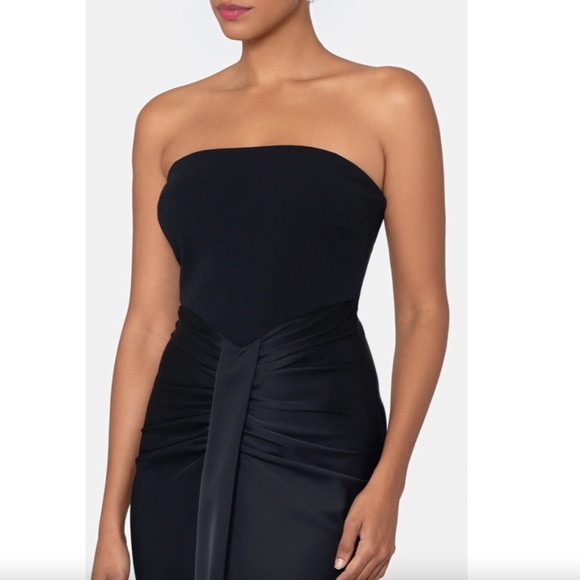 NEW Betsy & Adam BLACK Strapless SATIN Draped RUCHED Pleat EVENING Dress GOWN 12 - Picture 3 of 16